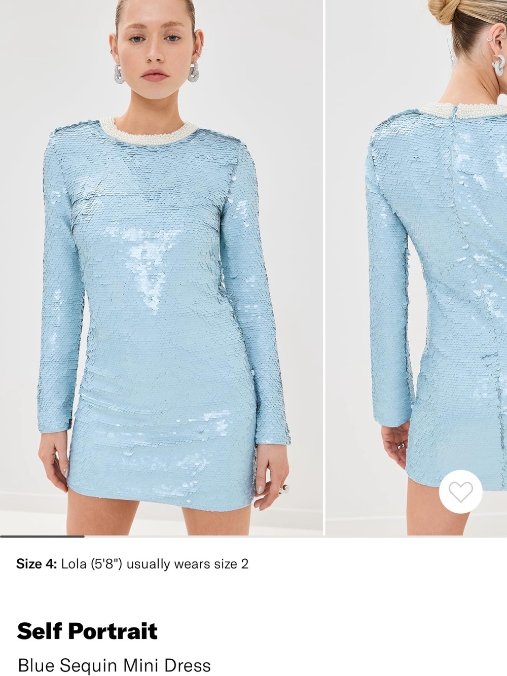 Self-Portrait Sky Blue Sequin Long-Sleeve Mini Dress